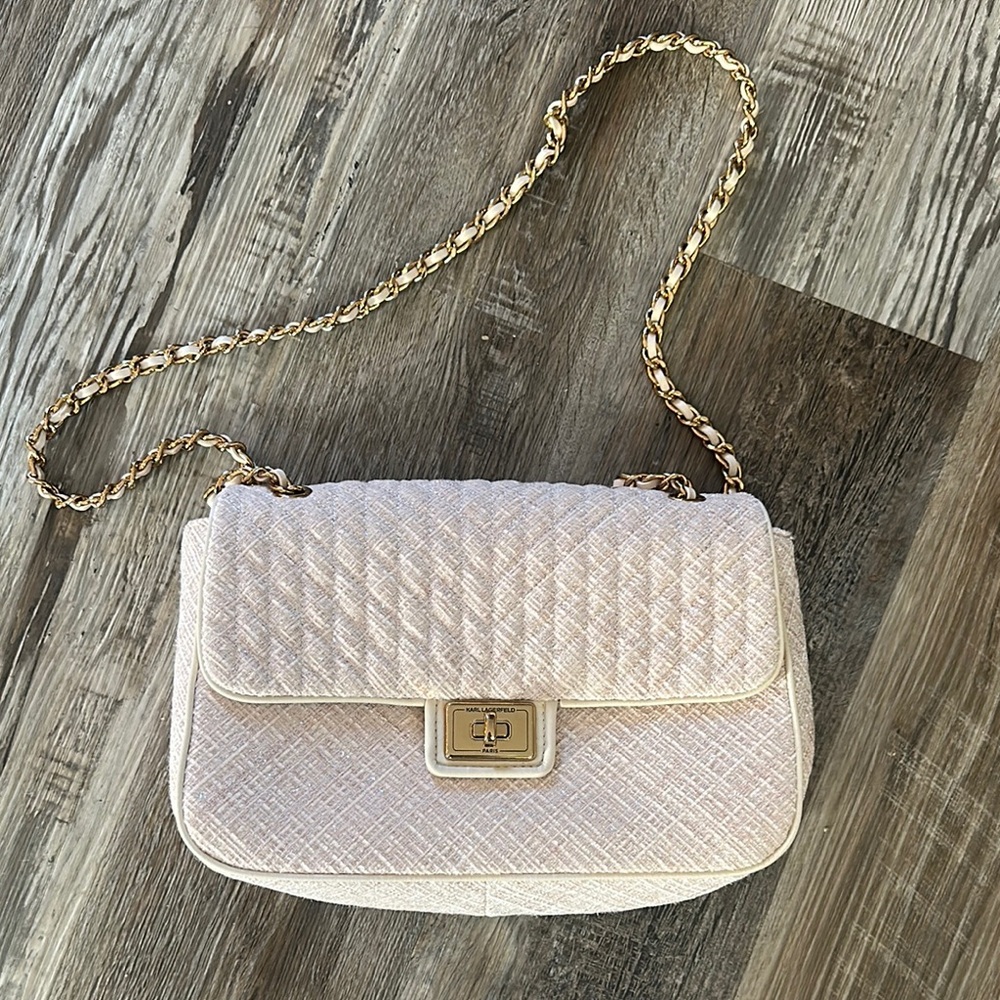 Karl Lagerfeld Cream and Gold Quilted Shoulder Bag